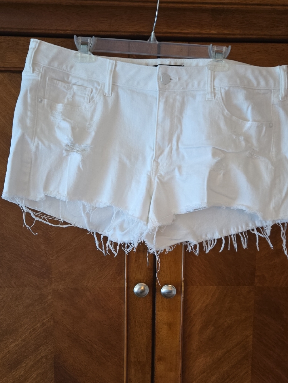 Express White Distressed Frayed Hem Denim Shorts